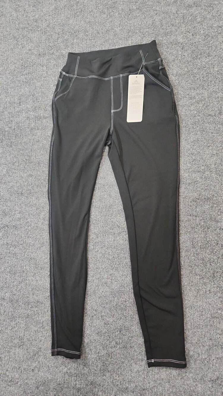Sunzel High Waisted Contrast Stitch Leggings with Pockets Black Size S(4/6)